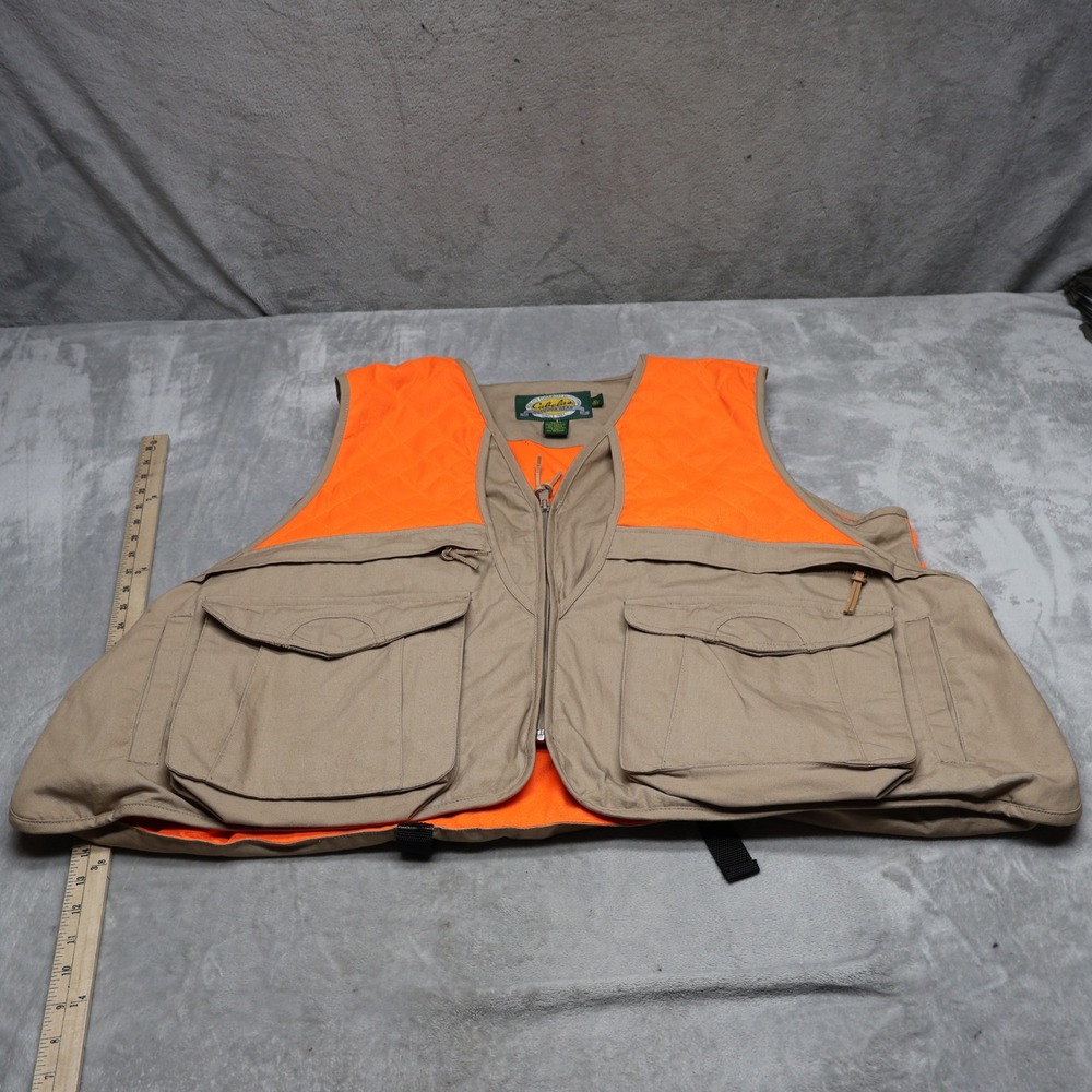 Cabelas Vest Men XL Beige Canvas Upland Hunting Fishing Outdoor Utility Full Zip